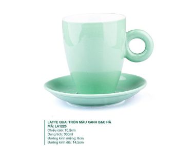 Ly sứ Bát Tràng Latte Quai Tròn Màu Xanh Bạc Hà 330ml chất lượng