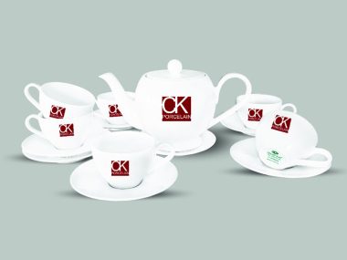 Bộ Tách Trà 591-7 Sứ CK  (trắng - in logo)