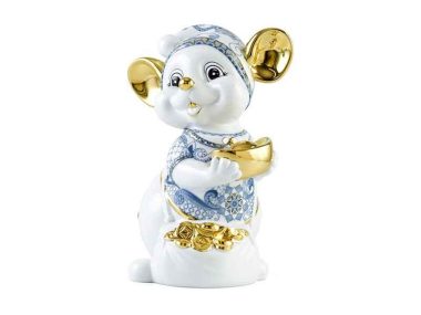 Chuột quý Quà tặng gốm sứ 24 cm – Sen Cobalt - Trang trí vàng 24K