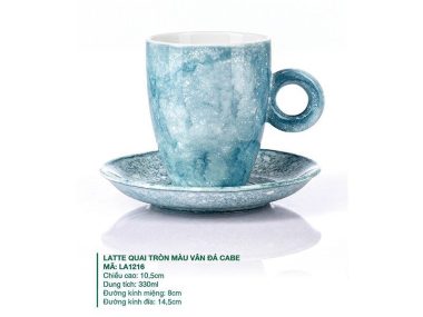 Ly sứ Bát Tràng Latte Quai Tròn Màu Vân Đá Cabe 330ml cao cấp