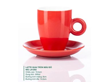 Ly sứ Bát Tràng Latte Quai Tròn Màu Đỏ 0.33L cao cấp