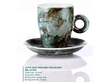 Ly sứ Bát Tràng Latte Quai Tròn Màu Vân Đá Đen 330ml giá tốt