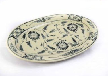 Đĩa Xoài Bát Tràng Tam Thái Hoa Cúc Đen 25x14cm chính hãng