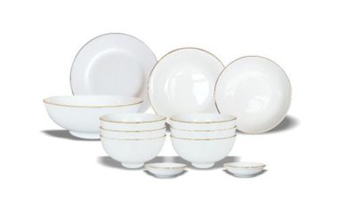 Bộ Bàn Ăn Bát Tràng Kẻ Chỉ Vàng 12 Sản Phẩm chính hãng