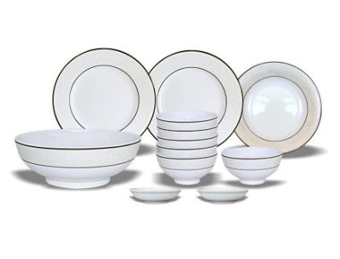Bộ Bàn Ăn Bát Tràng Kẻ Chỉ Viền Kim 12 Sản Phẩm đẳng cấp