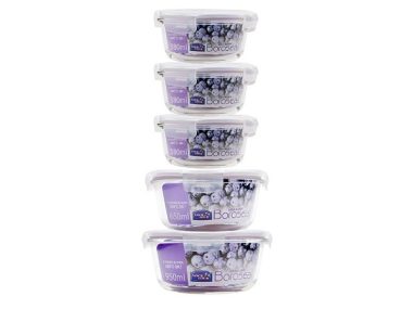 Bộ 5 Hộp Bảo Quản Thủy Tinh Tròn Lock&Lock Glass Euro