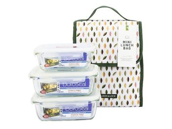Bộ Túi Hộp Cơm Thủy Tinh Lock&Lock 4EA – Wine