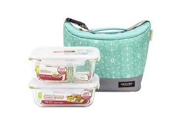 Bộ Túi Hộp Cơm Thủy Tinh Lock&Lock 3EA  Xanh Mint