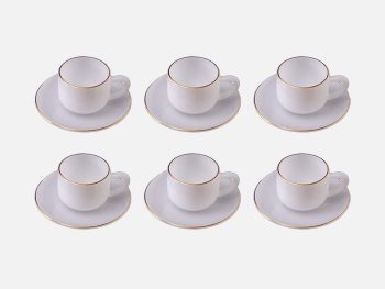 Bộ Tách Caffe Dáng Thẳng Hoa Màu Trắng