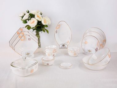 Bộ Đồ Ăn Thủy Tinh Opal 18 Sản Phẩm Họa Tiết Hoa