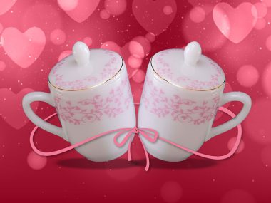 Cốc Đôi Thủy Tinh Ngọc Có Nắp Hoa Dây Hồng