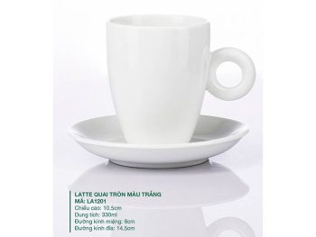 Ly sứ Bát Tràng Latte Quai Tròn Màu Trắng 0.33L chất lượng