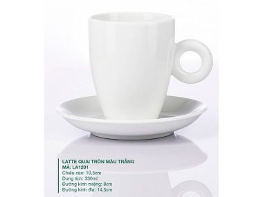 Ly sứ Bát Tràng Latte Quai Tròn Màu Trắng 0.33L chất lượng