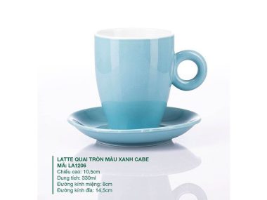 Ly sứ Bát Tràng Latte Quai Tròn màu Xanh Cabe 0.33L giá rẻ