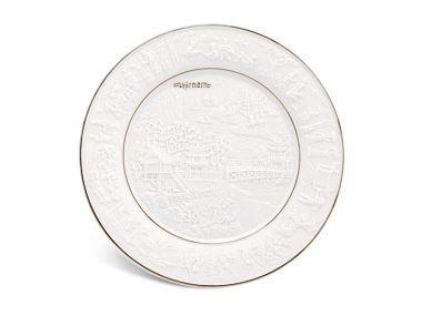 Dĩa tròn 16 cm - Phù Điêu Đất Nước - Chỉ Bạch Kim