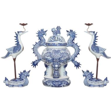 Đỉnh Thờ Tam Sự Men Lam Cao 63cm