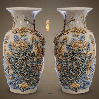 Lọ hoa Công Đào H36 men rạn Bát Tràng