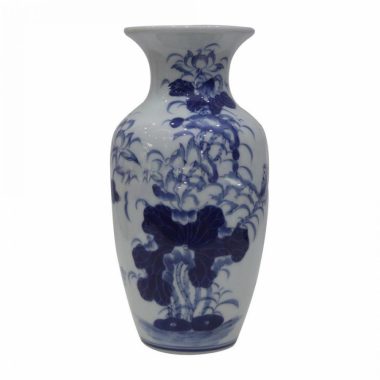 Lọ Cắm Hoa Bát Tràng Phủ Men Màu Lam Vẽ Sen Cao 20cm