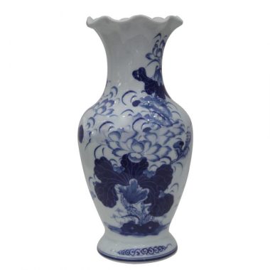 Lọ Cắm Hoa Bát Tràng Miệng Loe Vẽ Sen - Cao 25cm