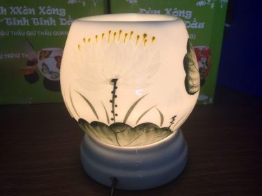 Đèn Xông Tinh Dầu Bát Tràng Mặt Ngọc Sen Trắng đẹp