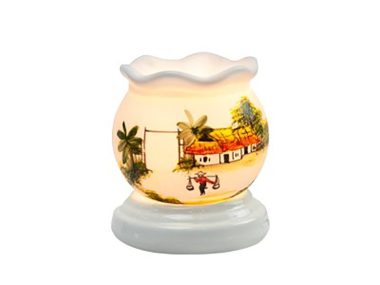 Đèn xông tinh dầu vẽ nhà tranh cổ loe S1 - Gốm sứ Bát Tràng sang trọng