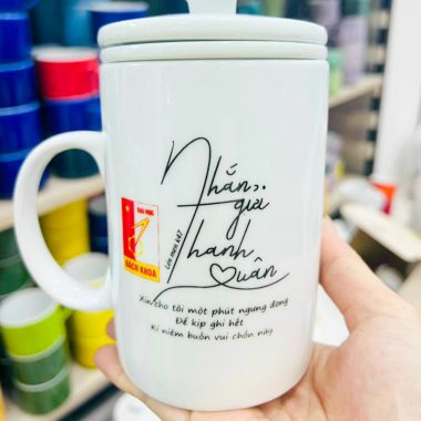 Cốc Sứ Lọc Trà In Logo Đẹp Quà Tặng Văn Phòng