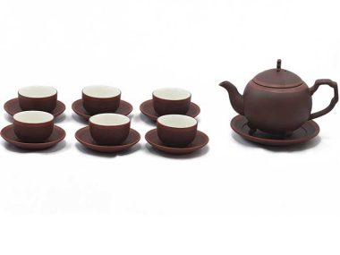 Bộ ấm tử sa bát tràng Cây Thông Nâu - Chỉ Đỏ