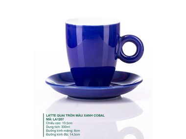 Ly sứ Bát Tràng Latte Quai Tròn Màu Xanh Đậm Cobal 330ml chất lượng