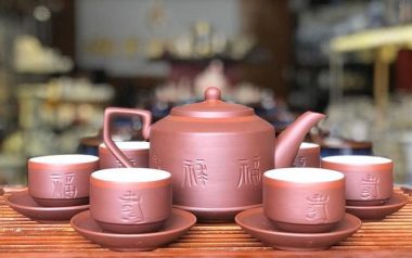 Bộ ấm tử sa bát tràng Tích PLT Chỉ Đỏ 450ml