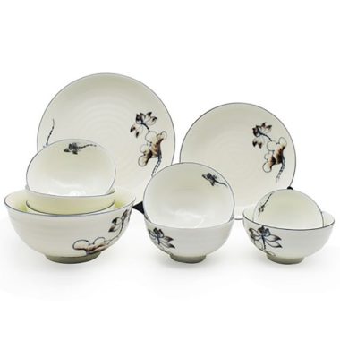 Bộ bát đĩa Bát Tràng sen nâu cao cấp 10 sản phẩm giá tốt