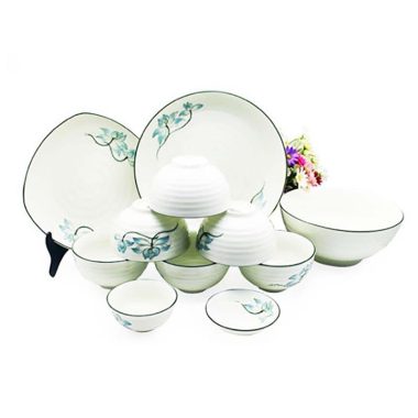 Bộ bát đĩa Bát Tràng sen xanh 11 sản phẩm chất lượng