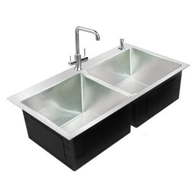 Chậu rửa bát inox 201 Sơn Hà Handmade 2 hố cân kích thước 820x450x215mm CRCINMK36