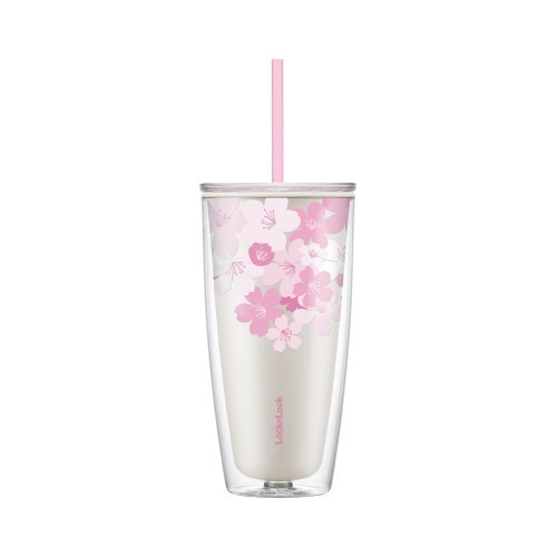 HAP509WHT - Ly Nhựa Hai Lớp LocknLock Double Wall Cold Cup Cherry Blossom 750ml - Màu Trắng