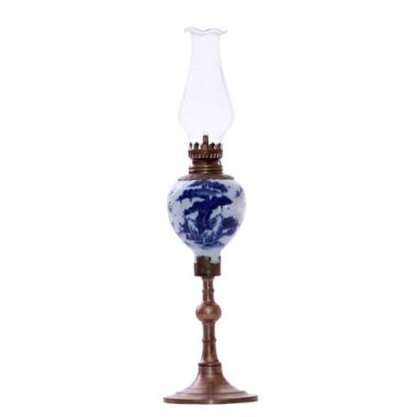 Đèn Dầu Thờ Men Lam Cổ Cao 38cm