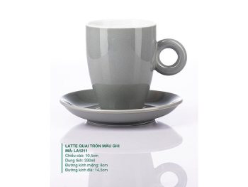 Ly sứ Bát Tràng Latte Quai Tròn Màu Ghi 330ml uy tín