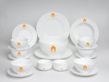 Bộ Đồ Ăn Minh Long Camelia Trắng 23 SP Giá In Logo HomeCooking Giá rẻ
