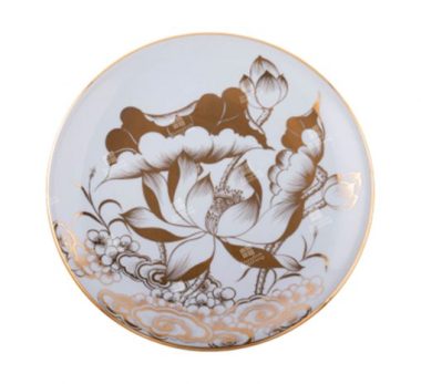 Mâm bồng sen vẽ vàng nền trắng