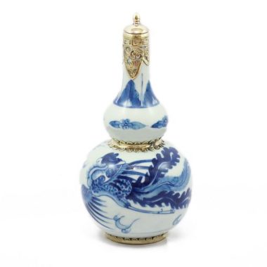 Nậm Rượu Men Lam Vẽ Phượng Bọc Đồng 500ml