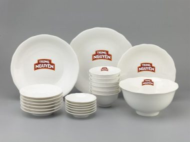 Bộ Đồ Ăn Minh Long Mẫu Đơn Trắng 22 SP Giá In Logo Trung Nguyên Cao Cấp