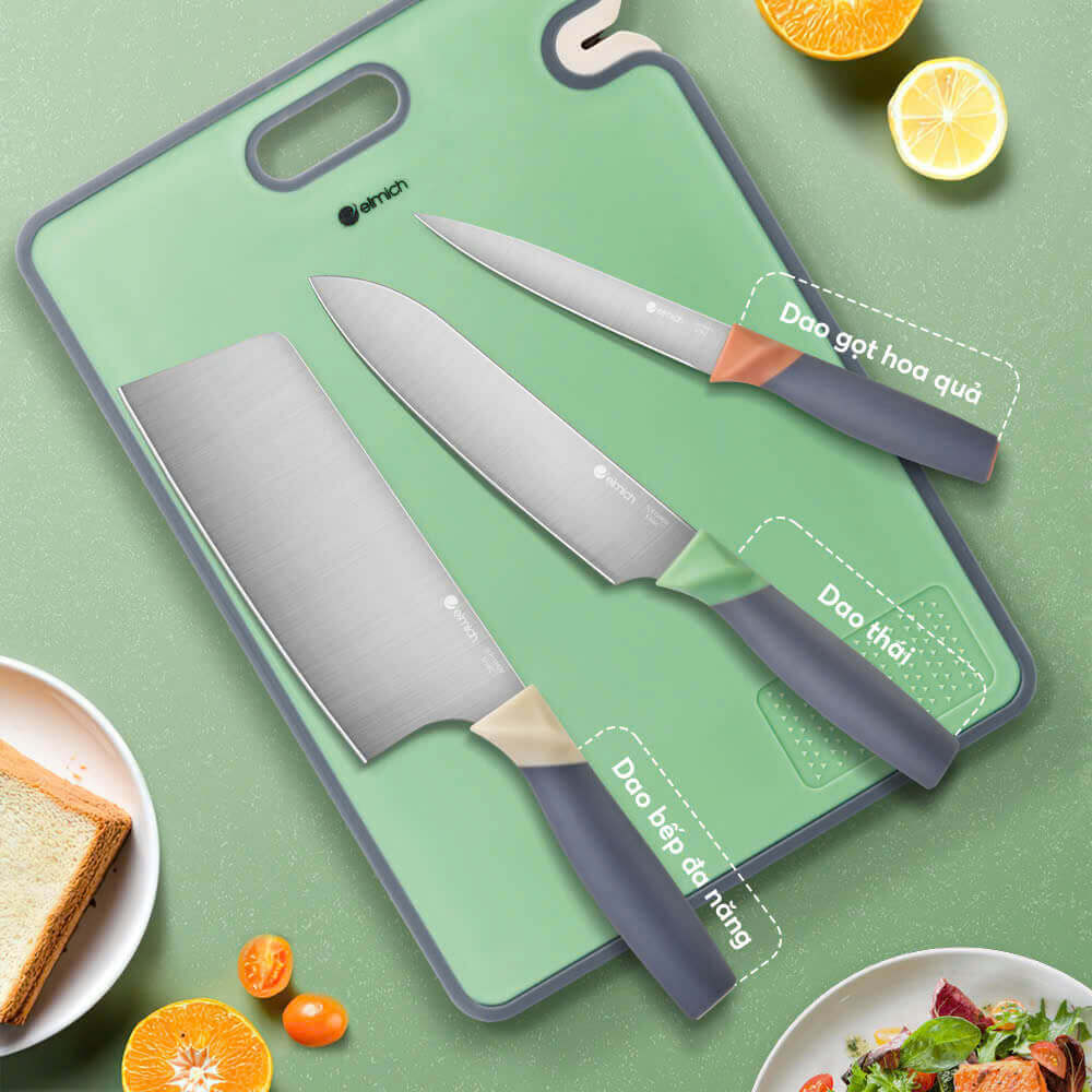 Dao Inox Elmich mekoong 5 2. Cán dao nhựa: Tiện dụng, an toàn và dễ vệ sinh