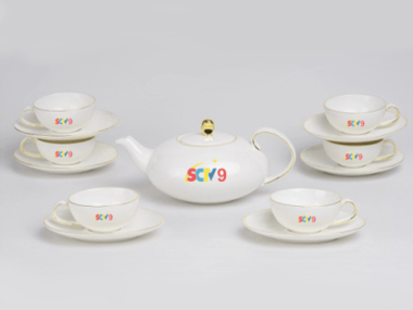 Bộ Ấm chén uống trà Minh Long quà tặng 0.47 L Anna Elip Chỉ Vàng Giá In Logo quà tặng giá tốt