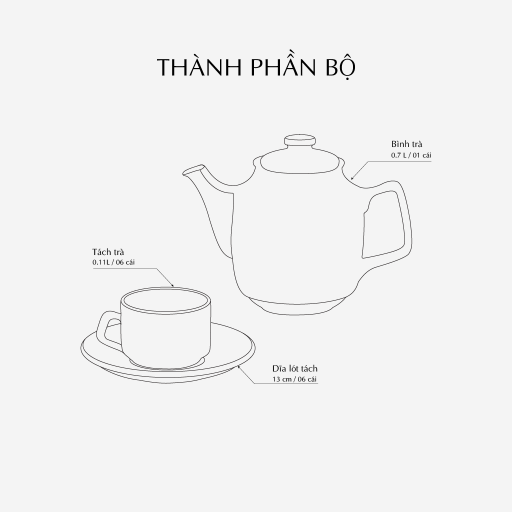 Bộ Trà 0.7 L – Mẫu Đơn IFP – Sắc Trắng Ngà Mekoong (6)