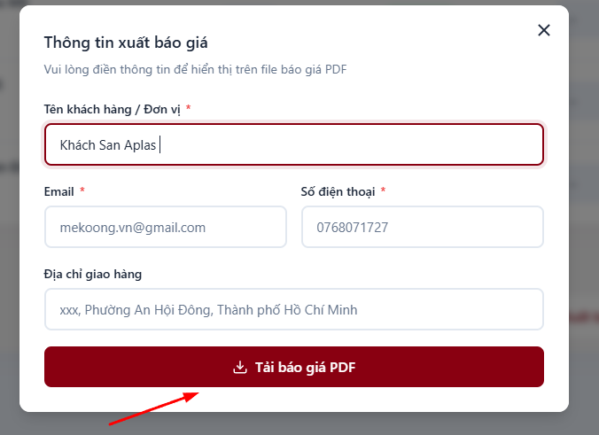 Bước 5: Xuất file báo giá PDF chuẩn mực văn phòng