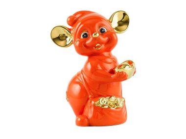 Chuột quý Quà tặng gốm sứ 24 cm – Màu Cam - Trang trí vàng 24K