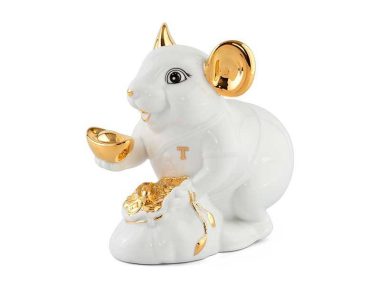 Chuột phú Quà tặng gốm sứ 20 cm – Màu Trắng - Trang trí vàng 24K