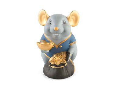 Chuột phú Quà tặng gốm sứ 13 cm (màu Matt) - Xanh dương - Họa tiết trang trí
