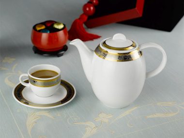 Bộ Cà Phê 0.8 L - Sago - Hoa Hồng Đen Khắc Nổi Minh Long