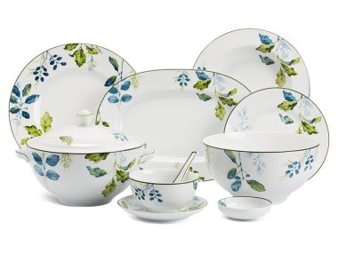 Bộ đồ ăn 6Ng Âu-Á + thố 46sp - Camellia - Lá Xanh