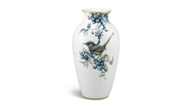 Bình hoa Minh Long 27 cm - Chích Chòe và Quả Quất - Cobalt Vàng
