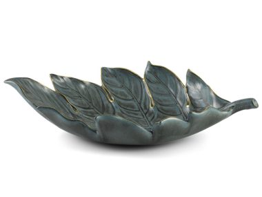 Dĩa trái cây Lá Sake 42.5cm (viền vàng) - Xanh ngọc bích Matte